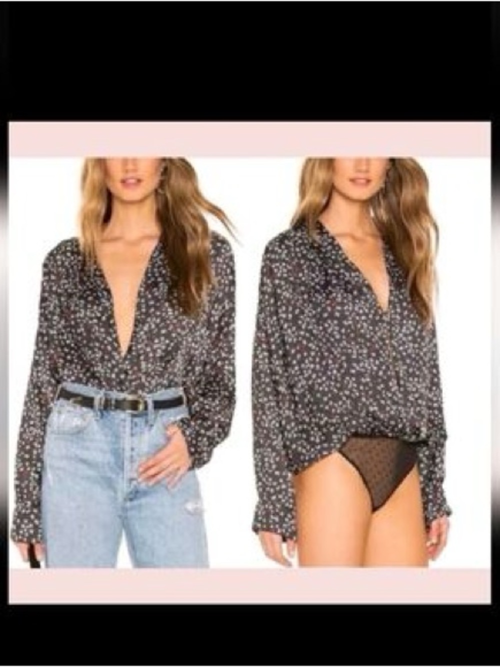 Free People Black Floral Sheer Button-Up Blouse